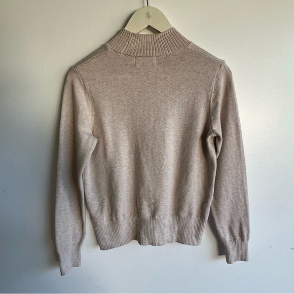 Minimalist Oatmeal Mock Neck Cotton Sweater Size XS Ribbed Neutral Capsule Knit - Picture 12 of 12